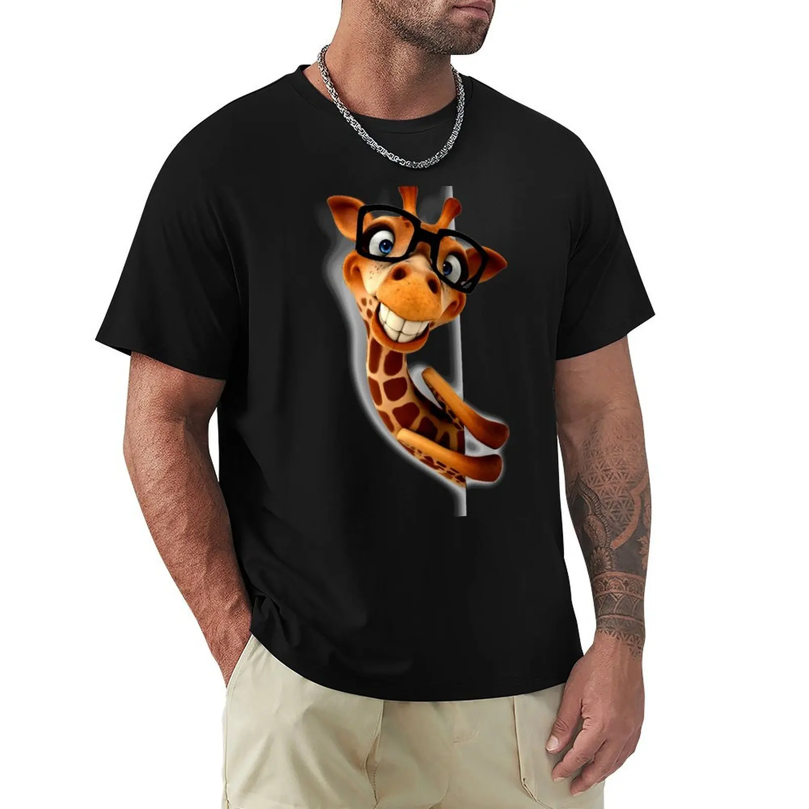 

smiling Funny giraffe wearing glasses T-Shirt rapper graphic tees summer tops tees t shirts for men