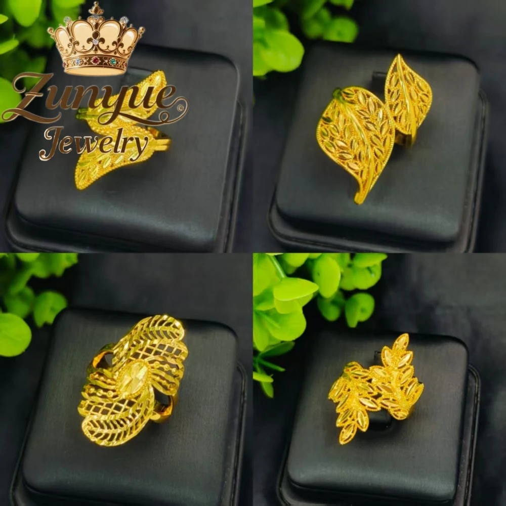 High-end Women Alluvial Gold Hollow Open Ring Adjustable Size Finger Ring Fashion Elegant Ladies Statement Jewelry Accessories