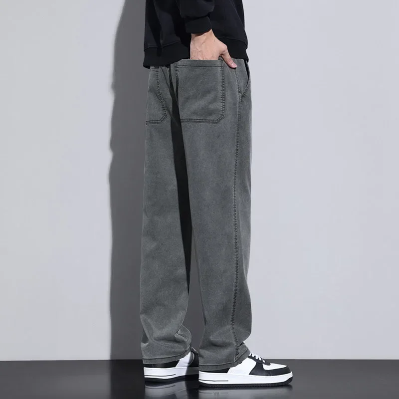 Nova primavera e outono calças casuais masculinas em linha reta solta ajuste calças de negócios