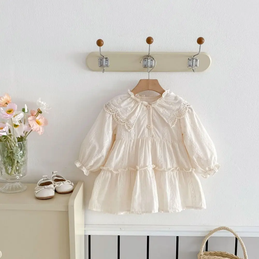 

Модное плиссированное кружевное платье принцессы, свободное милое длинное платье для девочек, трапециевидное балетное стильное детское платье с длинными рукавами, вечерние