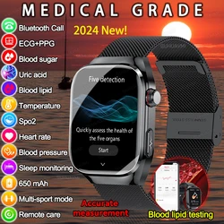 2025 New Uric Acid Blood Fat Smart Watch Men Blood Sugar ECG+PPG Blood Pressure Bluetooth Call Sports Health Watches