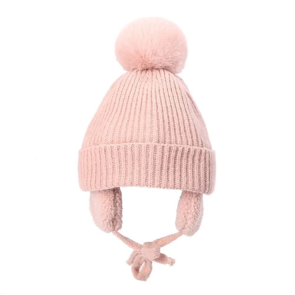 

Hat Fashion Design Ear Protector Face Protection with Pompoms Ear Flaps Hat Baby Knitted Hat Children Bomber Hat Korean Cap