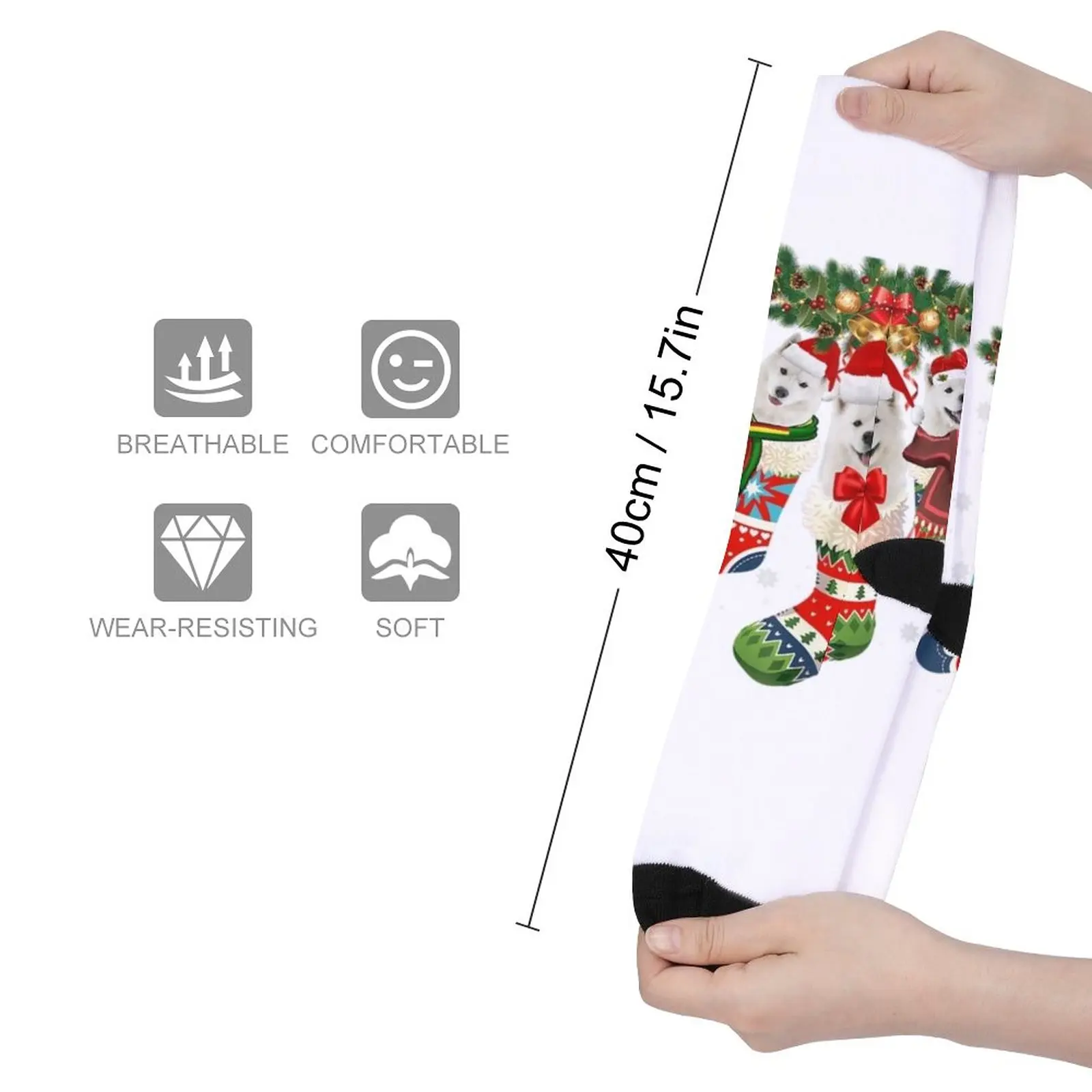 Three Samoyed In Sock Christmas Santa X-mas Dog T-Shirt Socks custom socks Children's socks Golf socks luxury sock