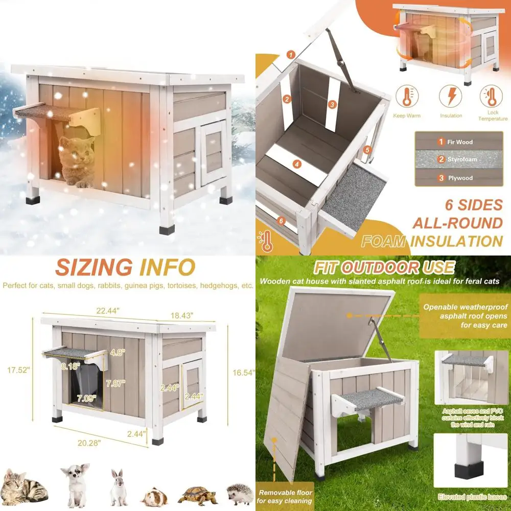 

Insulated Weatherproof Feral Cat Shelter - Solid Wood, Easy Assembly, Thermostatic for Winter Outdoor Use