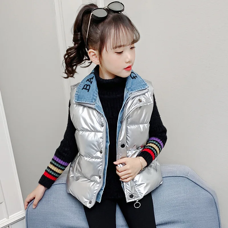 OLEKID 2024 autunno inverno gilet di jeans per ragazza Mock due pezzi ragazza giacca senza maniche capispalla 3-12 anni bambino adolescente gilet