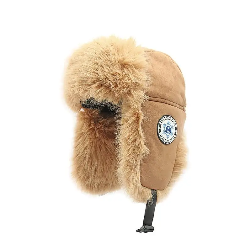 Professional Winter Bomber Hat for Men and Women Earflap Plush Lined Foldable Polyester and Suede Decorative Tag Winter Cap