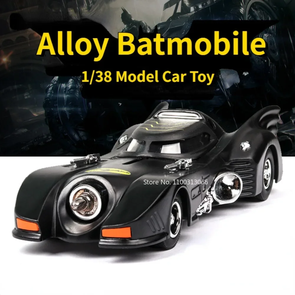 1/38 Scale Batmobile Alloy Model Car Diecast Toys Bat Vintage Car Toy with Light Sound Super Sport Cars for Boys Christmas Gifts