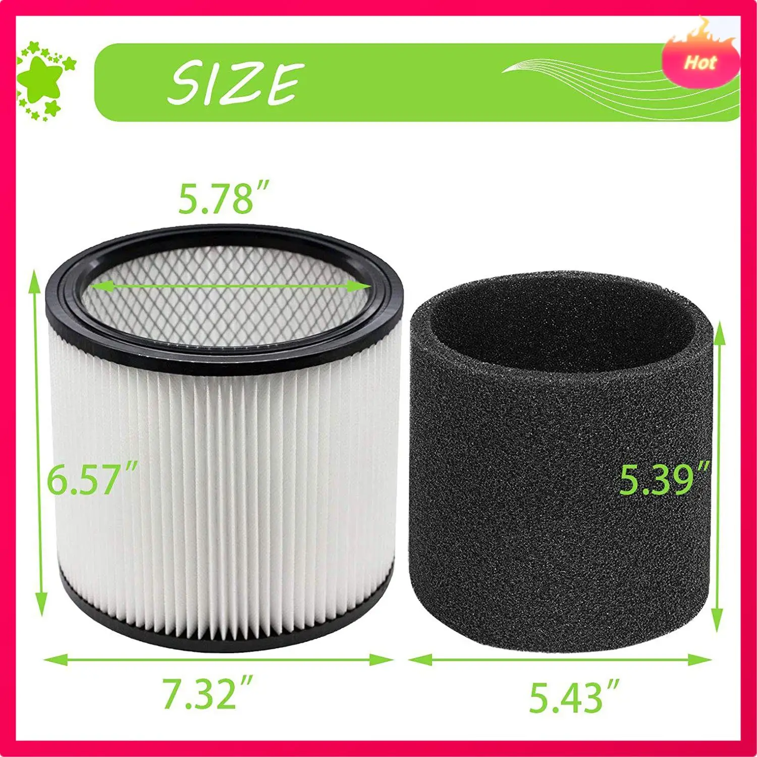 New Filter Replacement 90304 90350 90333 Compatible For Shop-Vac 5 Gallon Up Wet/Dry Vacuum Cleaners, 1 Filter + 2 Foam