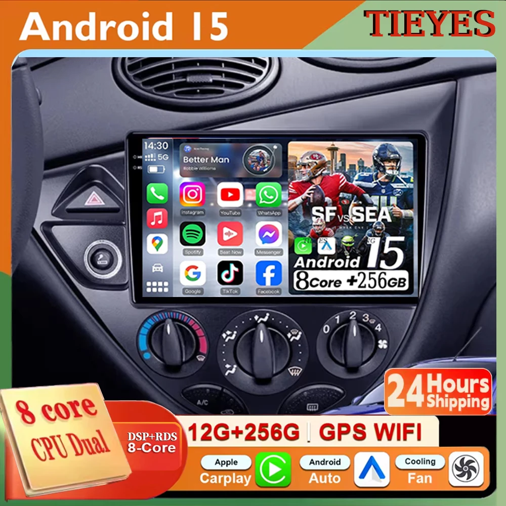 

Для Ford Focus 1 LHD RHD 1998-2005 WIFI 4G DSP 12 + 256 ГБ Android 15 CarPlay Автомобильный радиоприемник Мультимедийный видеоплеер GPS стерео головной