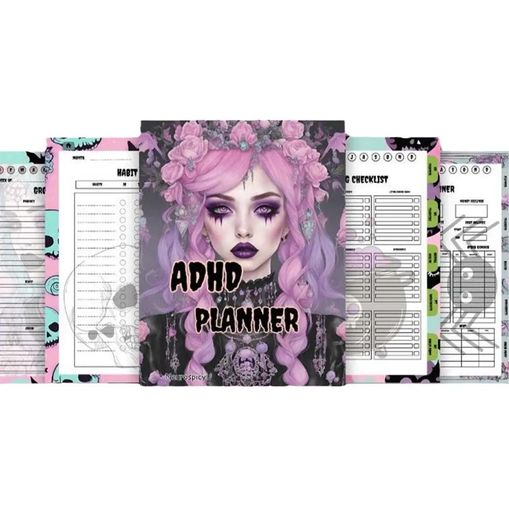 Pastel Pastel Goth ADHD Planner Canva-Friendly Goth ADHD Planner Productivity Anime-Inspired 43-Page Editable Organizer for Edit