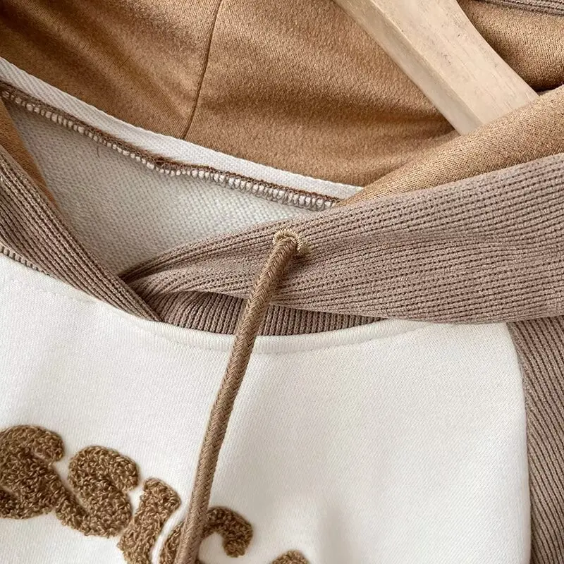 Women's Loose Fit Long Sve Hoodie Jaet Spring 2025 Color Blo oulder Insert Design Versatile Outerwear Casual Sle