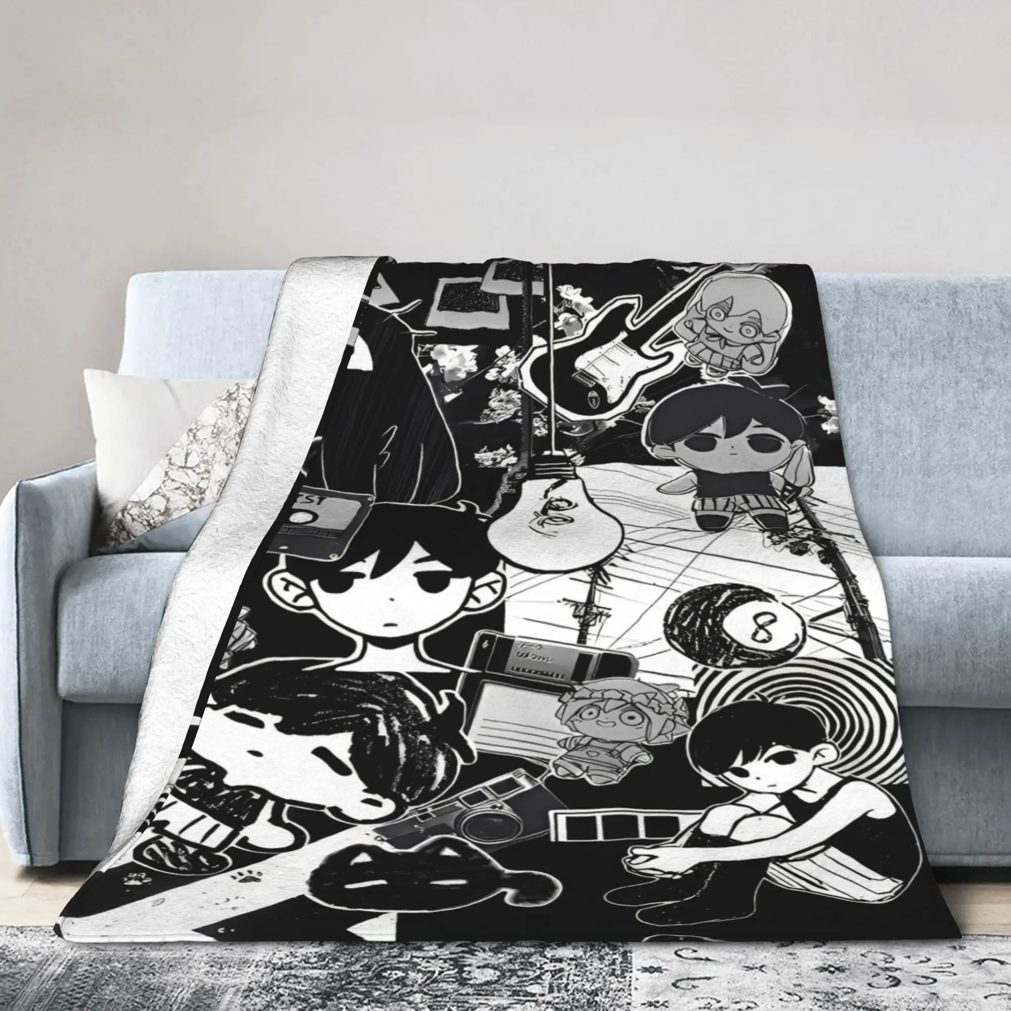 Anime Basil Omori Game Blanket  Soft Funny Plush Bedding Throws For Couch Chair Travel Office Flannel Bedspread Bed Cover