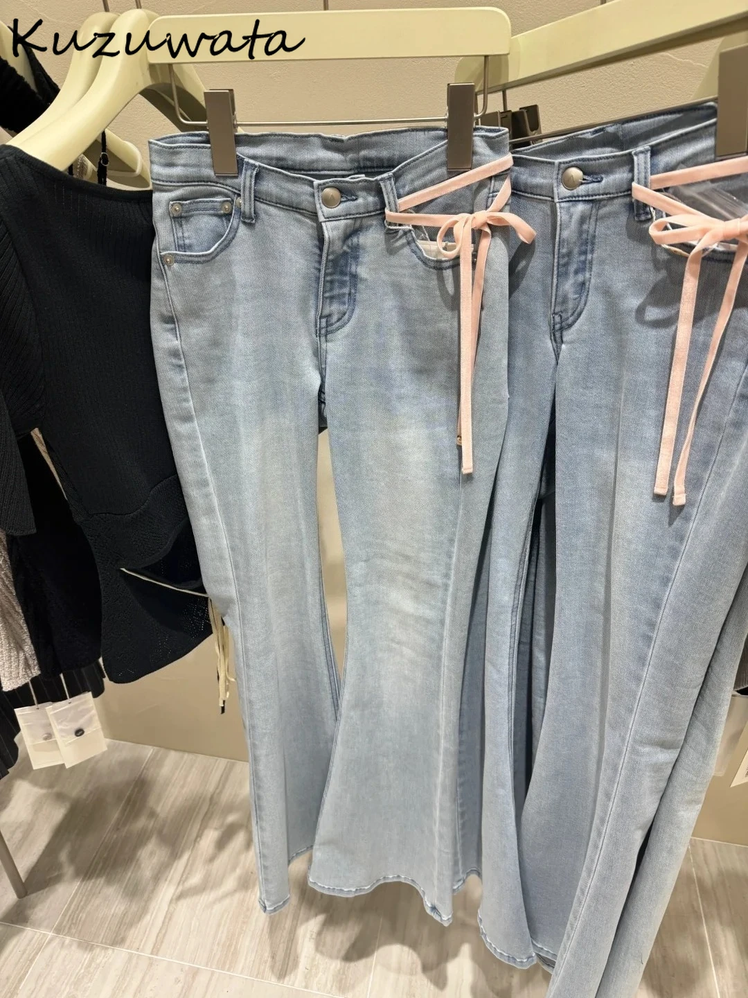 

Kuzuwata Simple Office Lady Casual Slim Pants High Waist Flare Wash Denim Sweatpants Japan All-match Trendy Straight Trousers