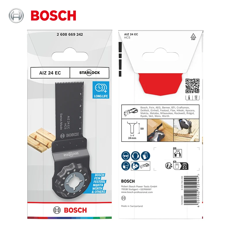 Bosch StarLock AIZ24EC Recessed Cut Saw Blade, High Carbon Steel, 24mm Width, for Wood Cutting Oscillating Multi Tool Blade