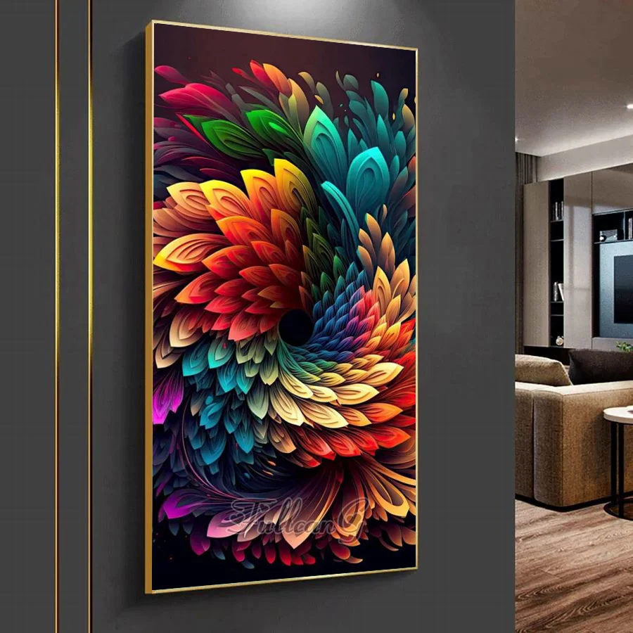 Diy Large Size Diamond Painting Abstract Colorful Flowers Full Square Round Drill Mosaic Embroidery Floral Wall Decor AA5360