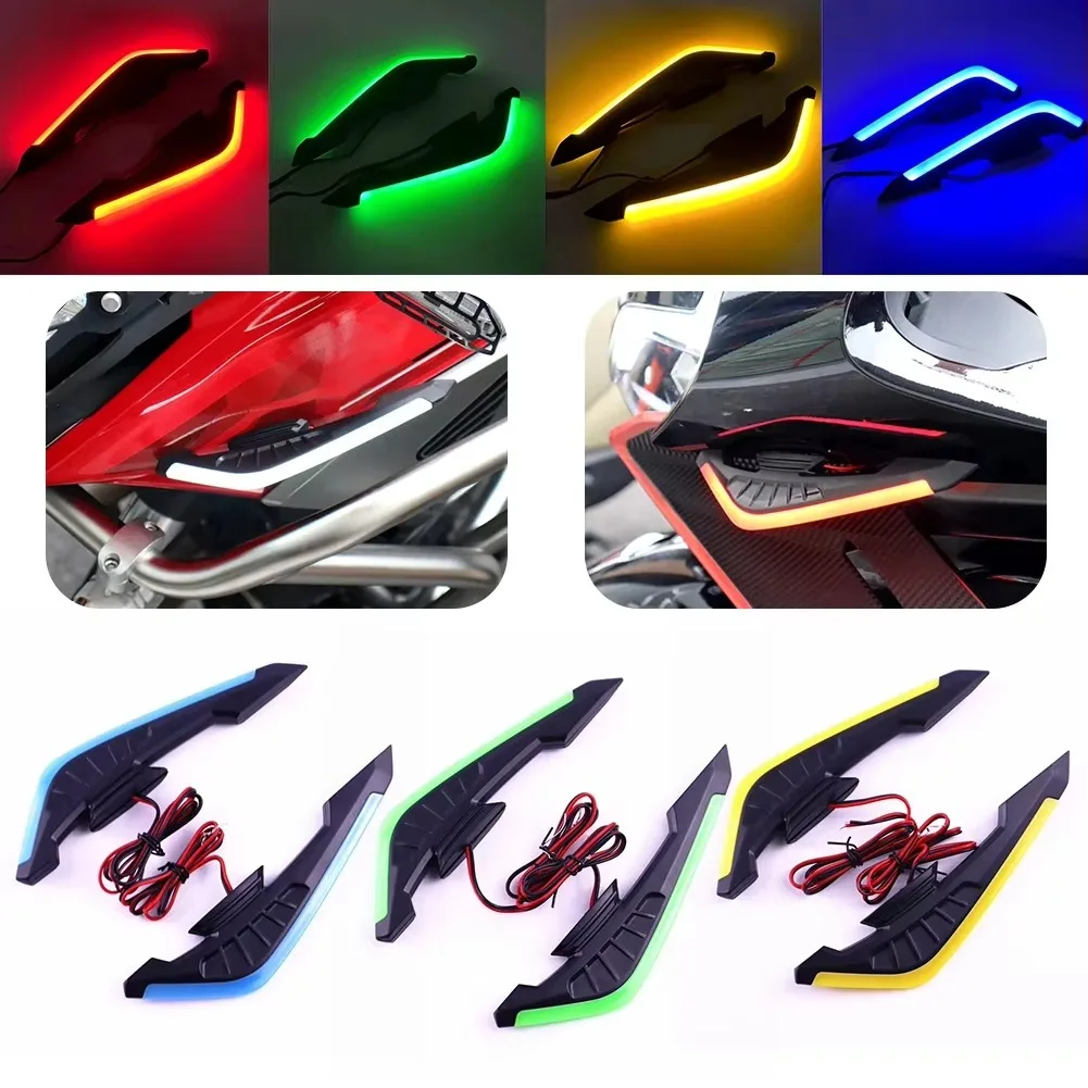 Motorcycle Front Winglets 2X Stylish Aerodynamic Wing Spoiler with LED Dynamic Wing Sticker for Electric Bikes Motorcycle