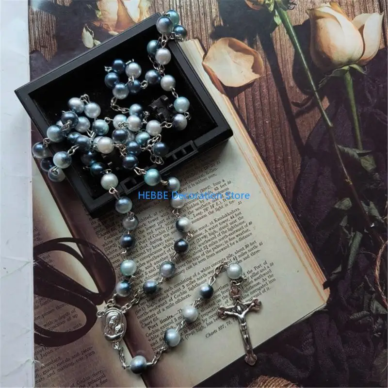 B0KC Double Tone ChristianCross Clavicle Chain Ladies Sweet Pendant Men Women