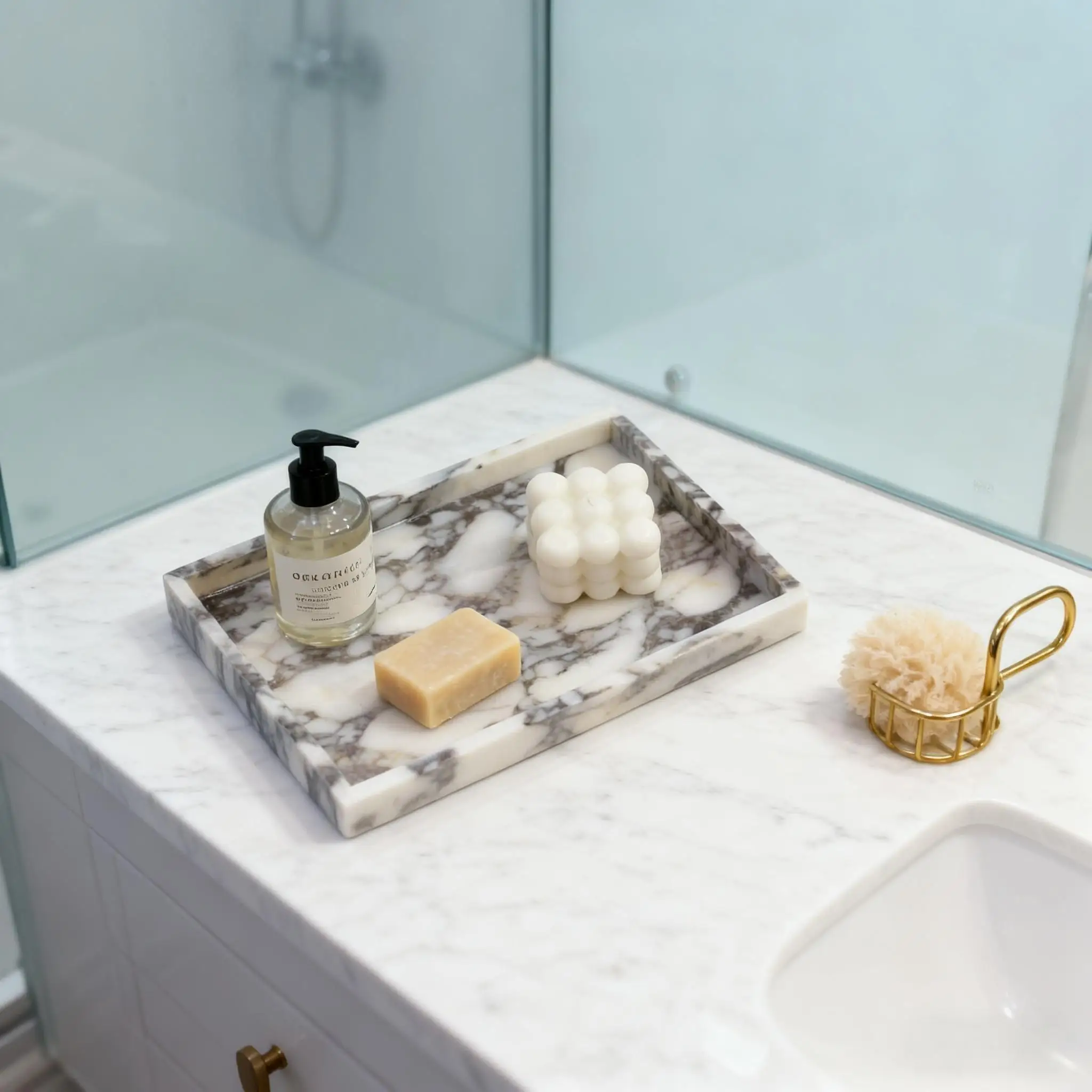 

Natural Calacatta Viola Marble, Rectangular Vanity Stone Decorative Tray for Bathroom Counter, Jewelry Organizer, Home Decor