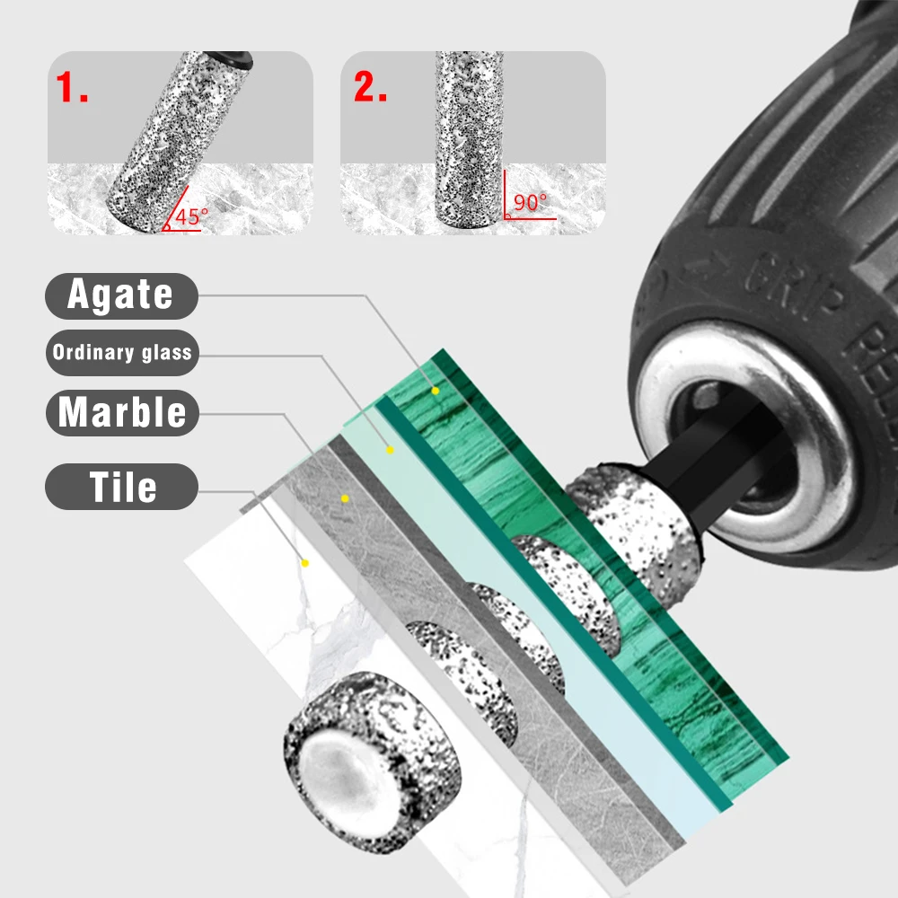 5 Stück 6–12 mm Sechskantschaft für trockene Keramikfliesen, Diamantbohrer, Marmor, Granit, verglaste Fliesenlochöffner zum Bohren und Schleifen – Detail 5