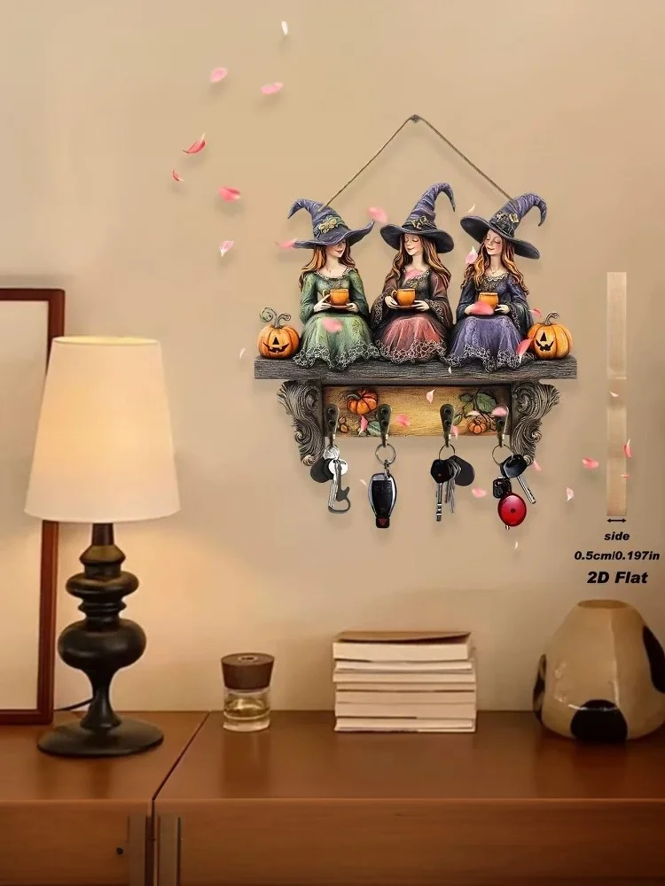 Neuer Halloween-Anhänger, flache dekorative Holzornamente, Schlüsselhalter, dekorativer Holzanhänger – Detail 8
