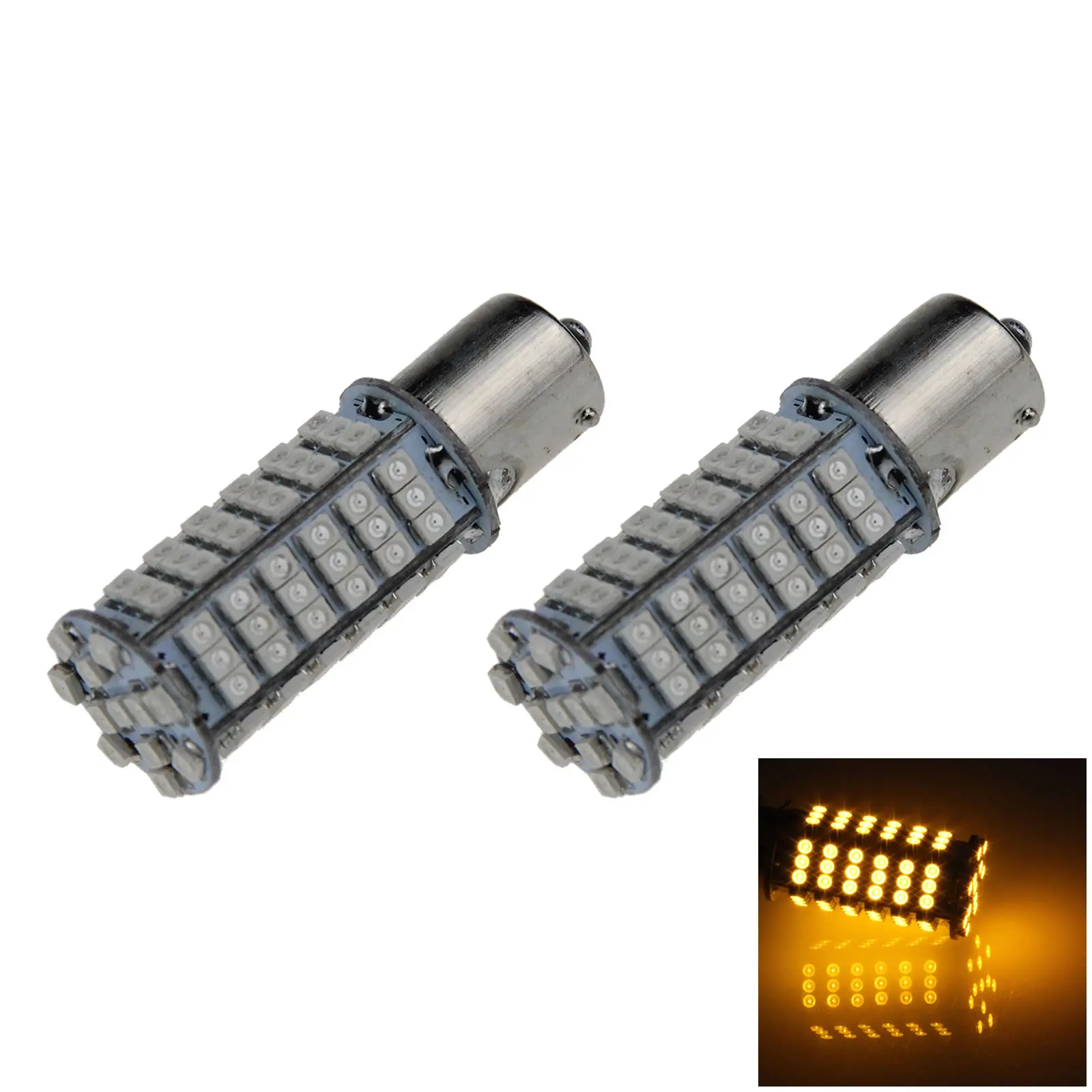 2x Yellow Car 1156 Running Light Turn Blub 102 Emitters 1210 SMD LED 1073 7527 D022-Y