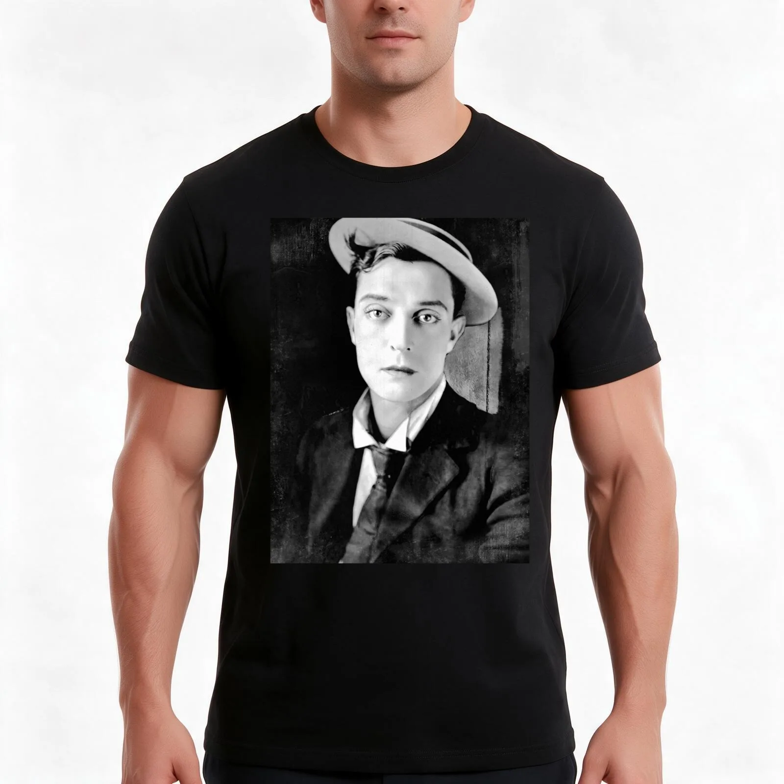 Buster Keaton - BW Vintage - D13 T-Shirt, Summer Casual Cotton Tee, Oversized Streetwear Tops, Vintage Graphic Print