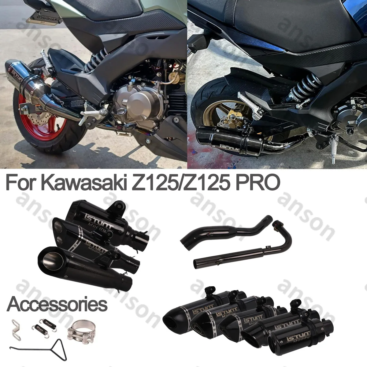 For Kawasaki Z125 PRO z125 13-24 Full Exhaust System Slip On Muffler Baffle