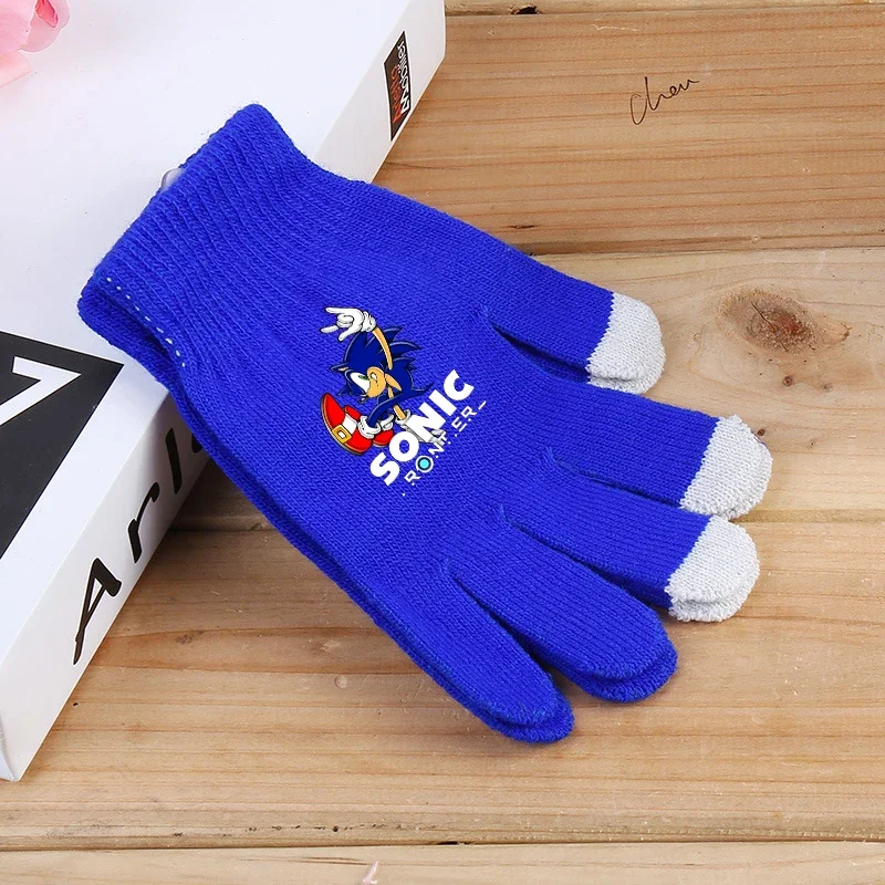 Sonics Gloves Anime Printed Screen Gloved Kids Winter Warm Fashion Fingers Mittens Accessories Cute Children Birthday Xmas Gift