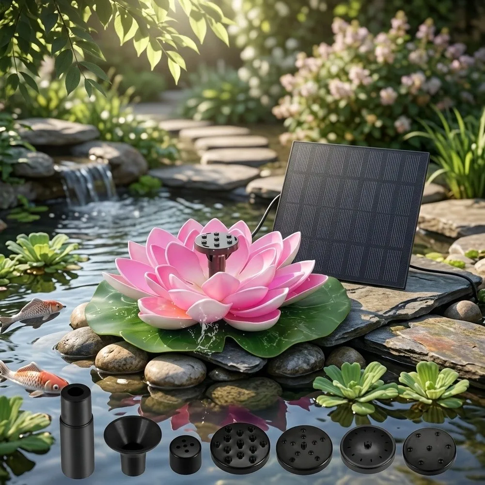 Lotus Style Solar Fountain for Outdoor Garden Decoration Powered by Sunlight No Wiring Needed for Patios Terraces or Small Ponds