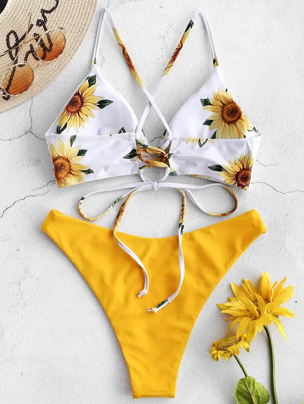 Sunflower Printed Bikini Set Sexy Swimwear Women 2024 Mujer Push Up Padded Biquini Bathers Bandage Bathing Suit Swimsuit Bikini