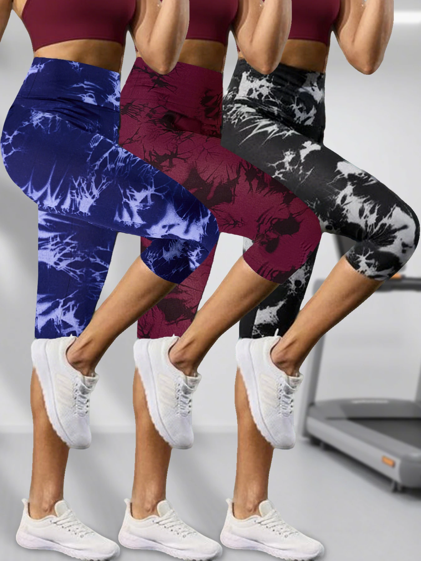 

3 пары супермягких спортивных капри с высокой талией и принтом тай-дай для женщин, не просвечивающие, для йоги, фитнеса и тренировок в спортзале.