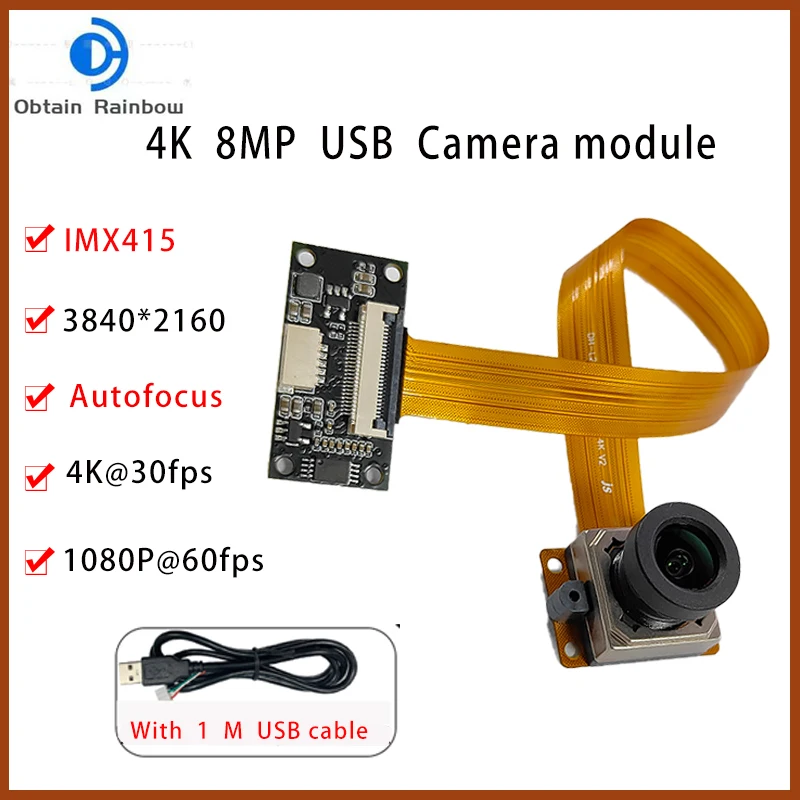 3840*2160 4K HD IMX415 Autofocus  Camera Module  100 Degrees 30FPS USB2.0 OTG UVC Plug and Play For Lightburn Mini Webcam