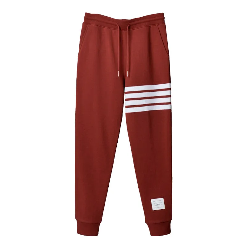 

Red Knitted Cotton Casual Sports Long Pants Pure Cotton Color Woven Cuffed Loose Fit mid Waist Youth Faion Summer 2024