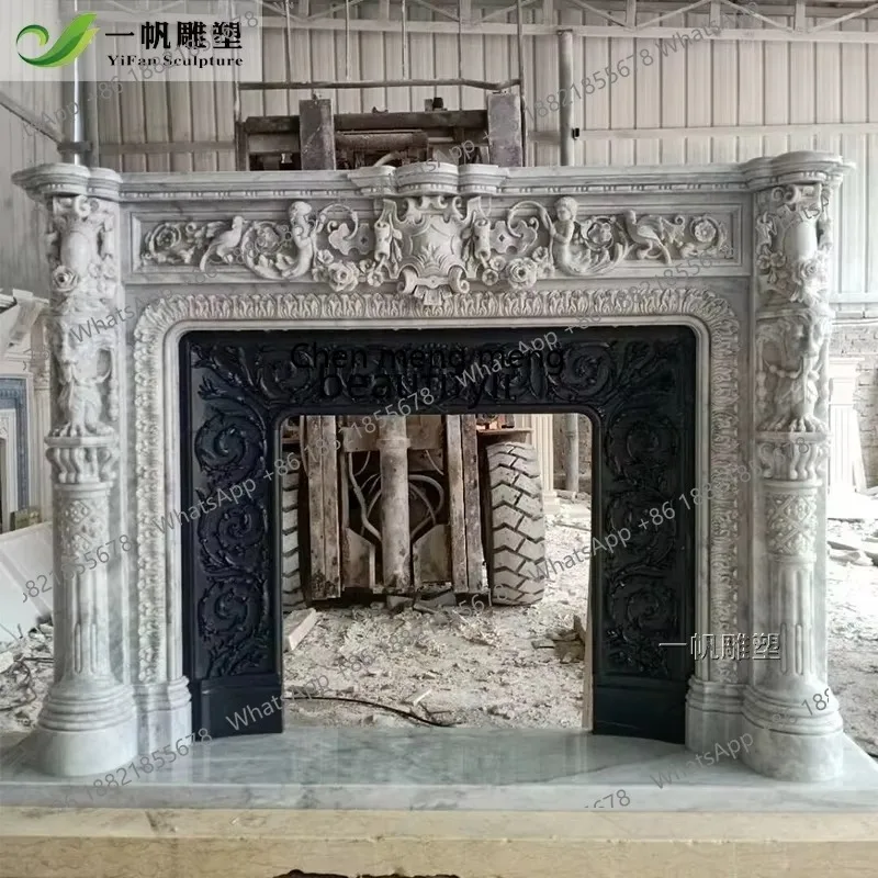 D178  Marble fireplace French European stone stone carving white marble fireplace decorative cabinet