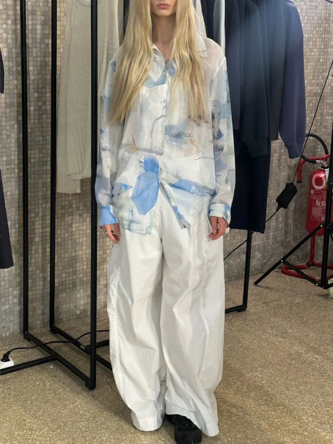 

Spring New Arrival PREON Loose Fit Casual Sle Long Sve Collar Printed irt Silklike Thin Material Waterink Spray P...