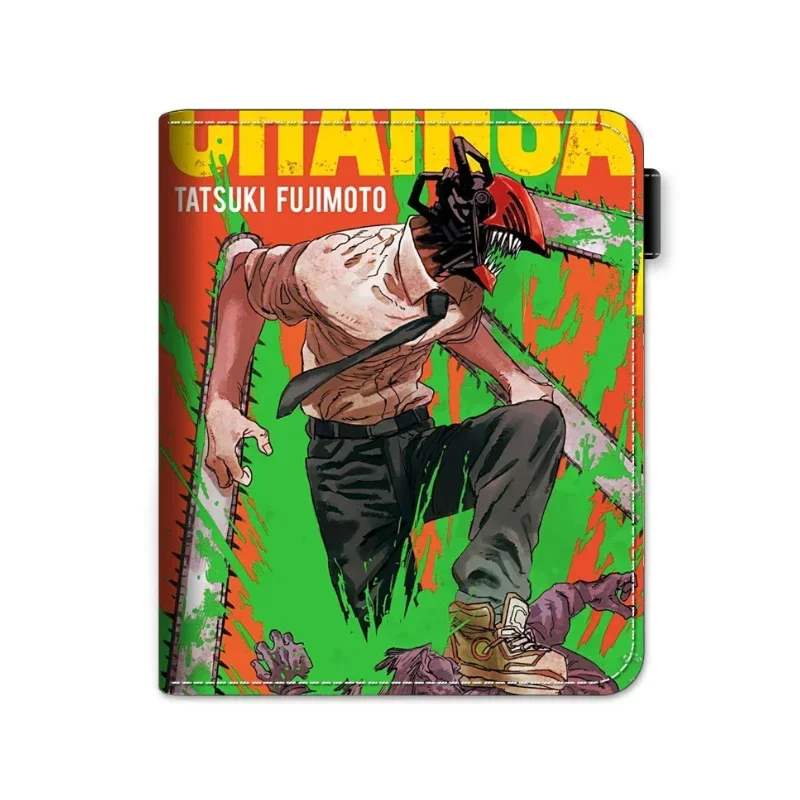 Anime Chainsaw Man Short PU Leather Wallet Pochita Makima Folding Button Purse