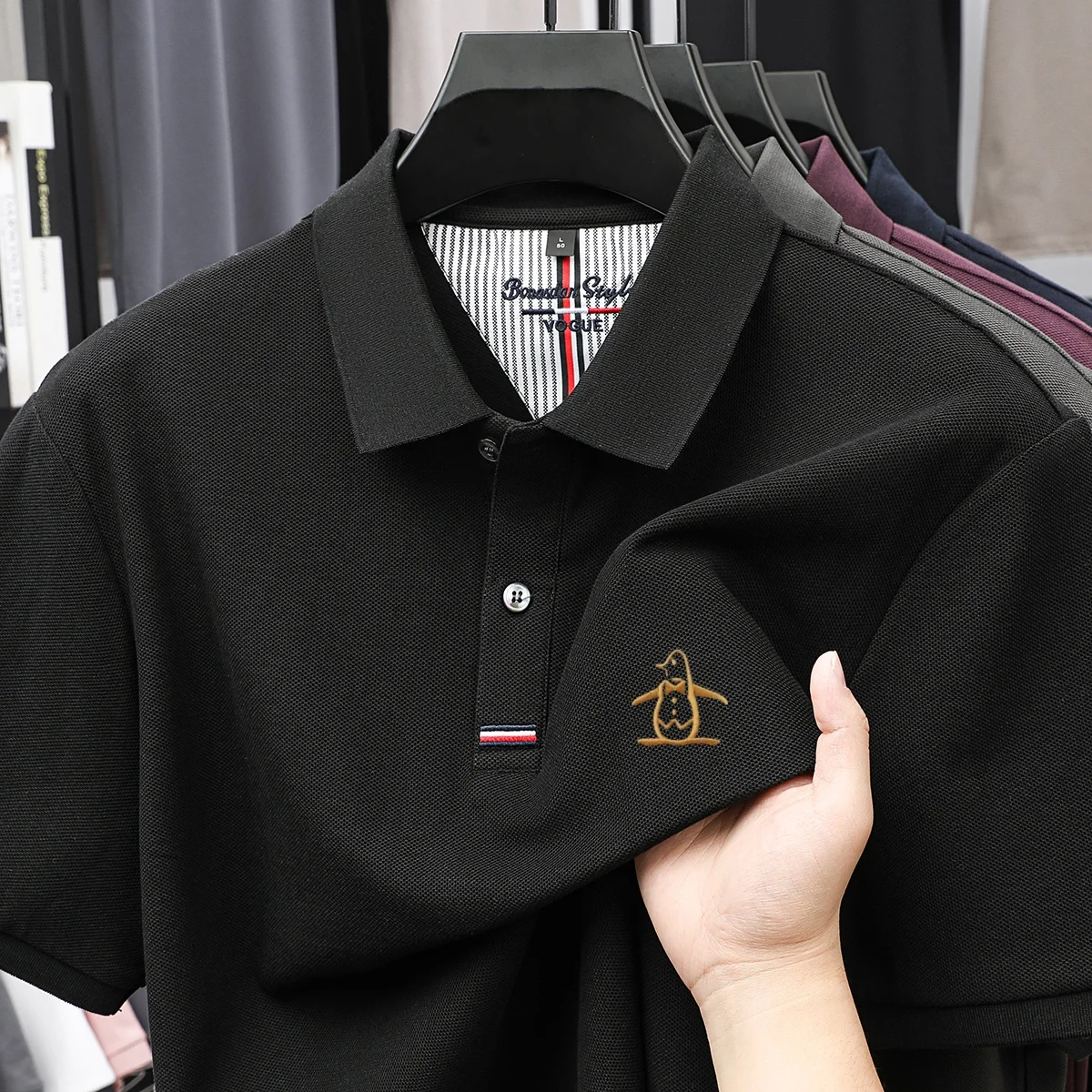 

100% Pure Cotton Summer New Men's Short Sleeved Polo Shirt Design High-end Brand Penguin Embroidery Business Comfortable T-shirt