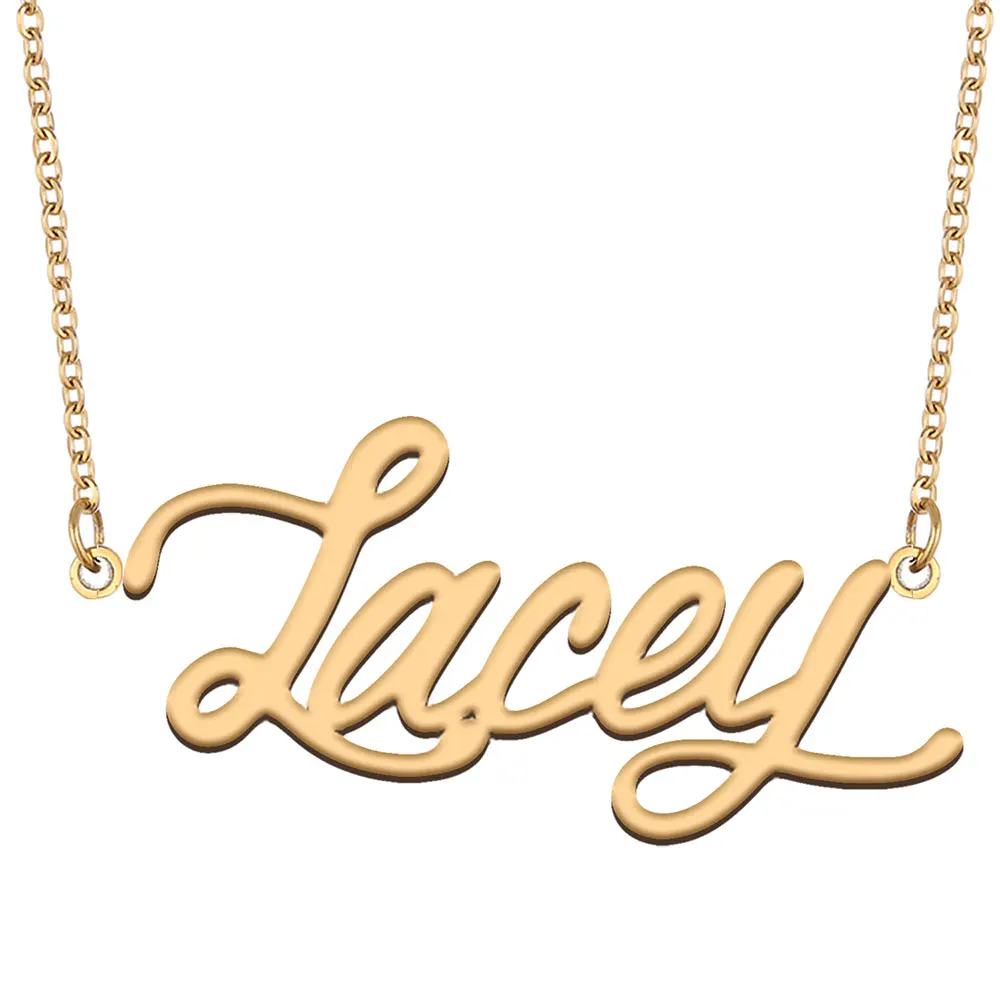 Lacey Name Necklace for Women Stainless Steel Jewelry Gold Color Nameplate Pendant Collares Para Mujer Letters Choker