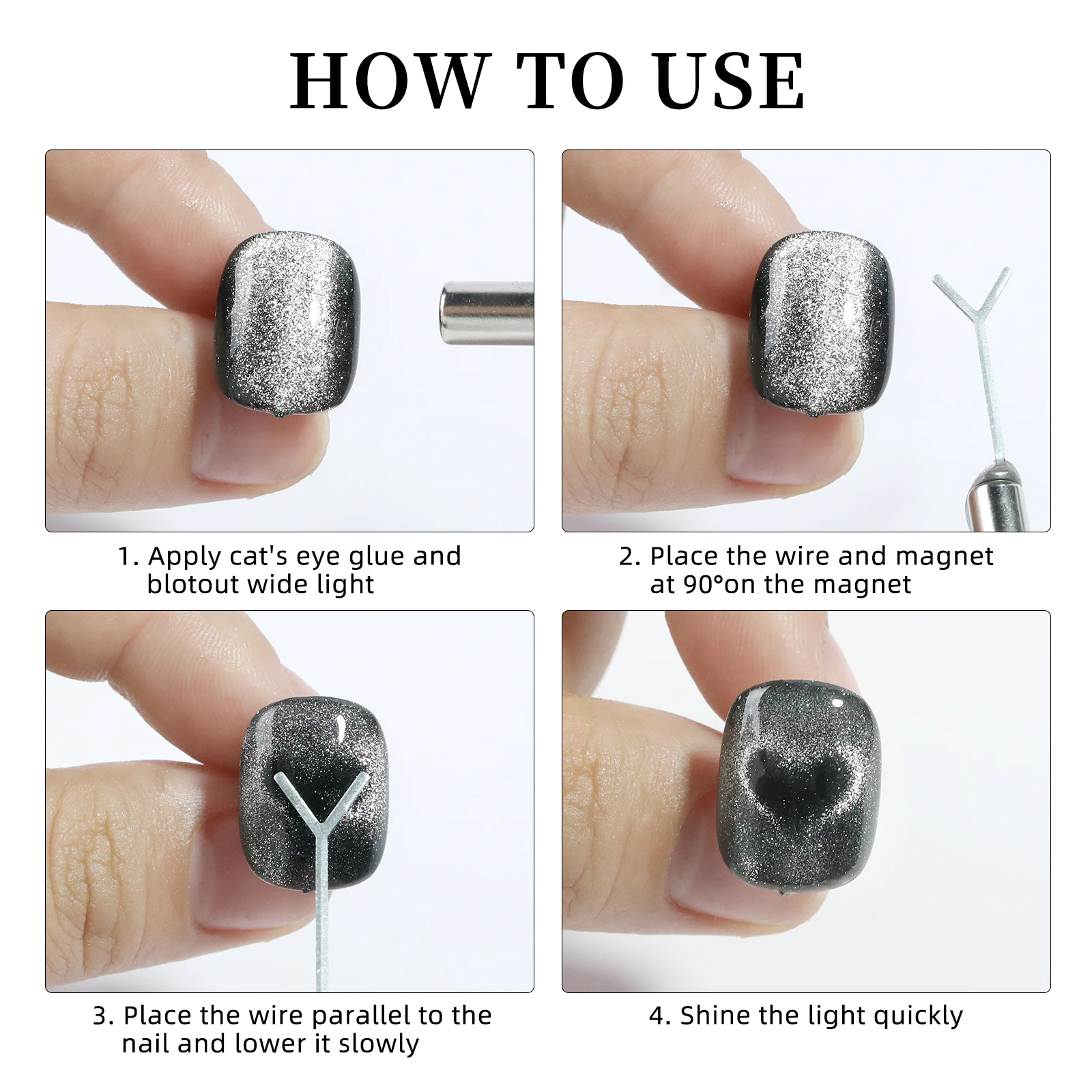 4pcs Nail Art ชุดแม่เหล็กลวดเหล็ก Cat's Eye Magnetic Rod Strong รูปหัวใจแม่เหล็ก Cat's Eye Polishing Effect เล็บเครื่องมือ