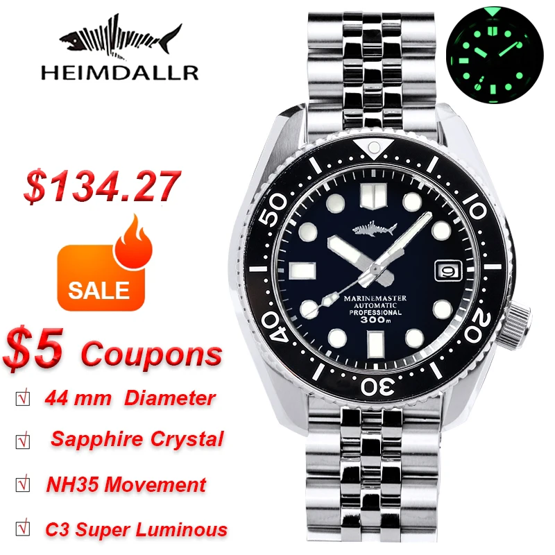 Heimdallr MM300 Automatic Mechanical Watch Sumo SBDX NH35 Movement Sapphire Crystal C3 Green Luminous 300M Waterproof  Watches