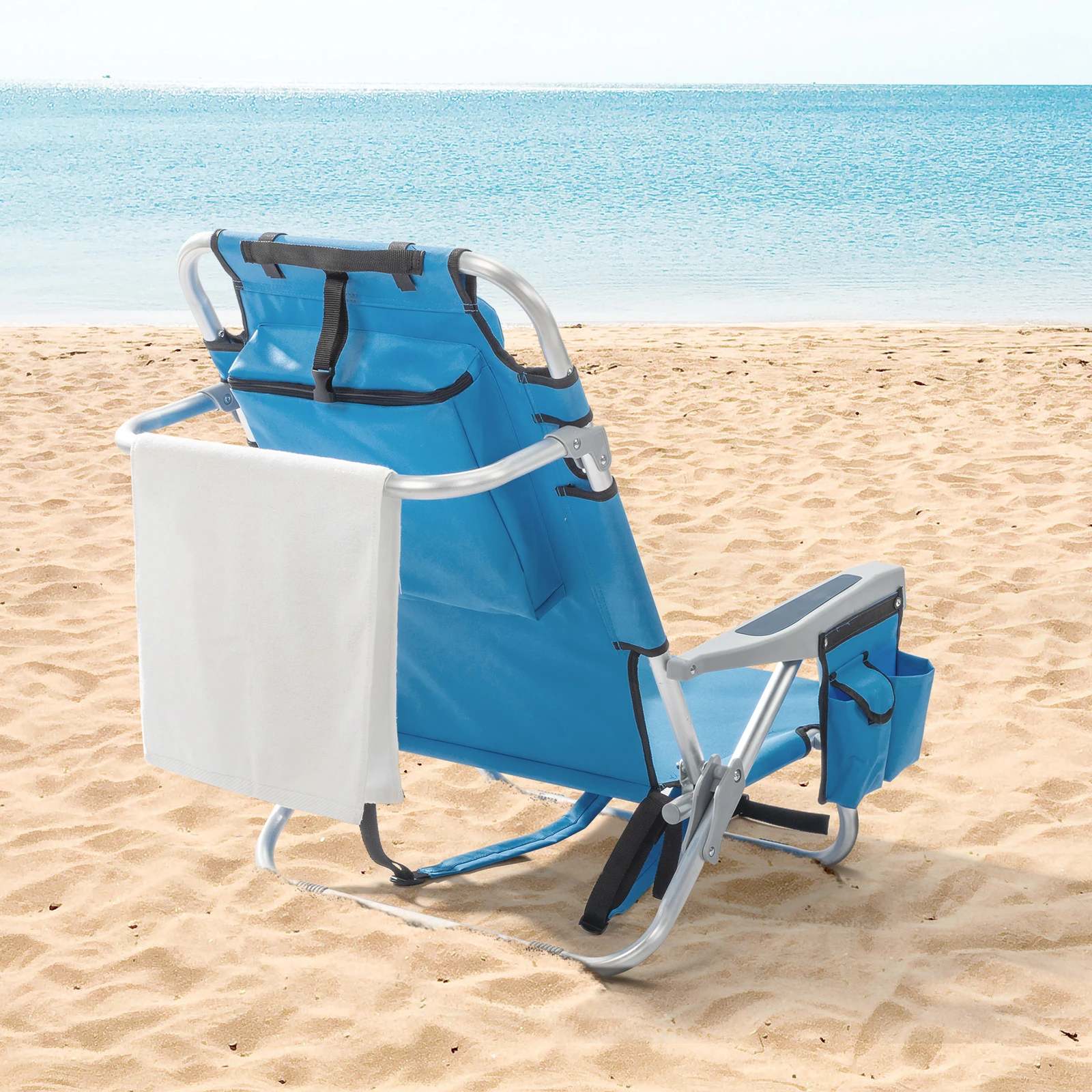 63*70*99cm Heightened Oxford Cloth Silver White Aluminum Tube Bearing 100kg Blue Beach Chair