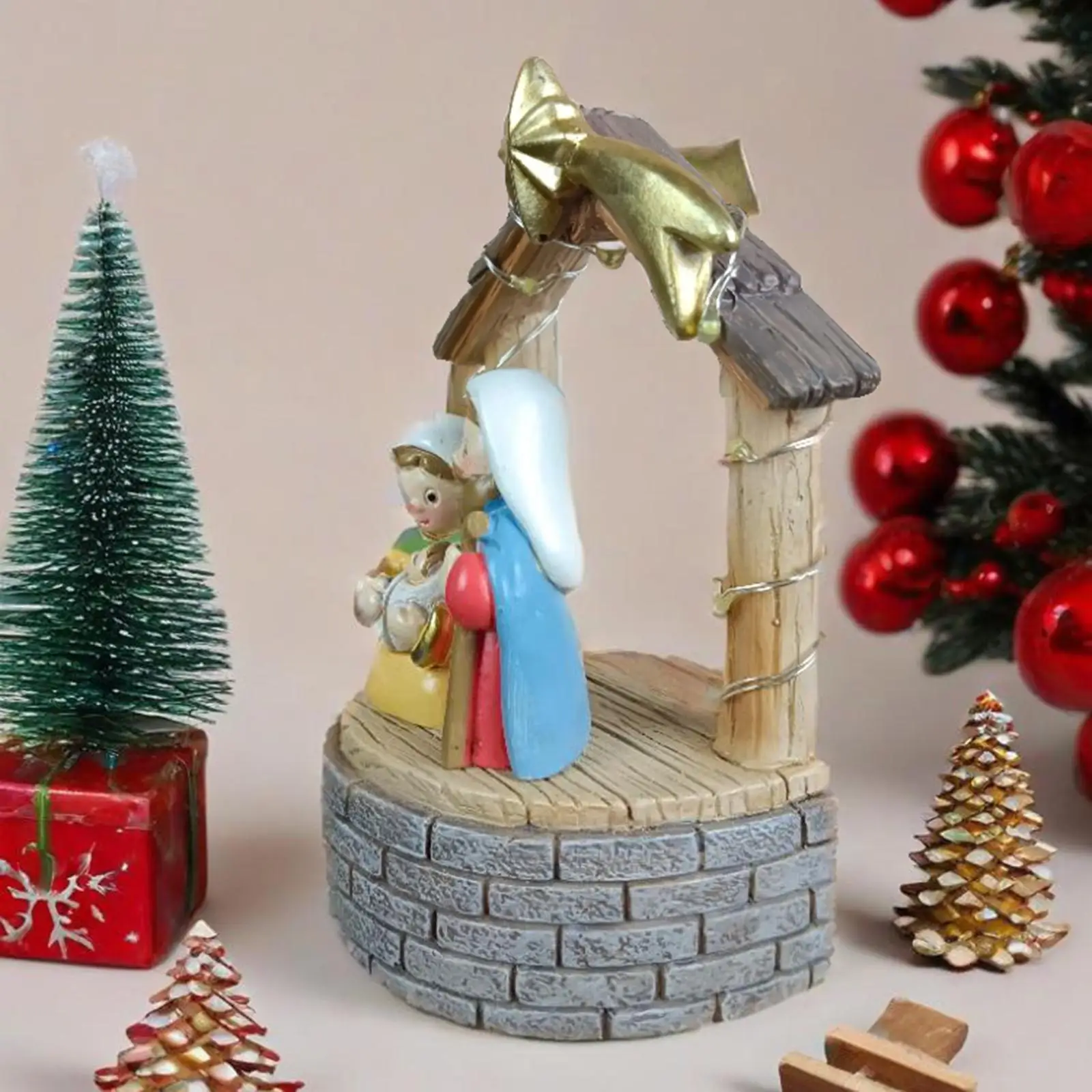 Resin Holy Family Nativity Scene Statue LED Light Christmas Decoration Figurine for Luxury Home Mantle Tabletop Centerpiece