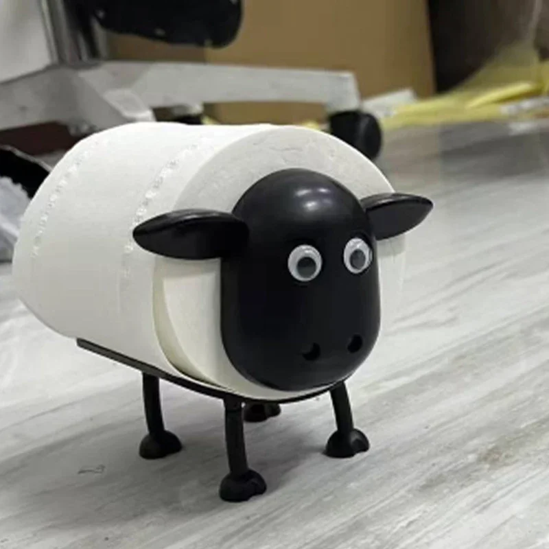 3pcs Sheep Toilet Roll Holder Funny Toilet Paper Holder Free Standing Bathroom Set Black Sheep Roll Rack Cute Bathroom Decor
