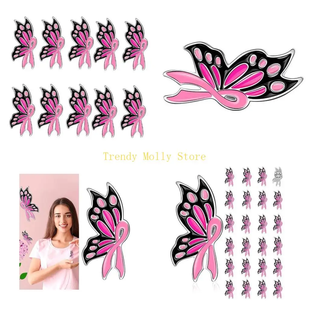 

N5KB Pink Ribbon Brooch Pins Hope Ribbon Lapel Official Breast Cancers Awareness Lapel Pins Pink Ribbon Butterfly Enamel Pins