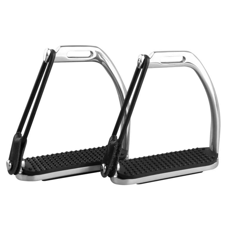 1 Pair Safety Horse Riding Stirrups Silver Polish 304 Stainless Steel Stirrups with Treads Equestrian Safety Stirrups for Adult