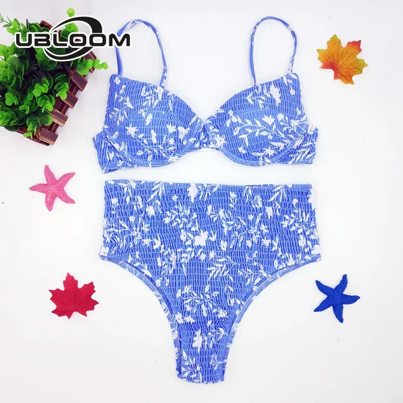 New Sexy Underwired Push Up Bikini Set Women Triangle Brazilian Bikinis Swimwear Ruched Biquini Printed Bathing Suits Beach Wear