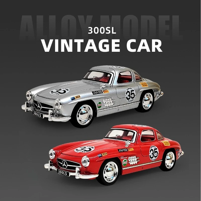 Simulazione 1/32 Benz 300SL Modello di auto in lega con luce sonora Pullback Diecast Veicolo giocattolo Bambini Ragazzo Regalo di compleanno in miniatura