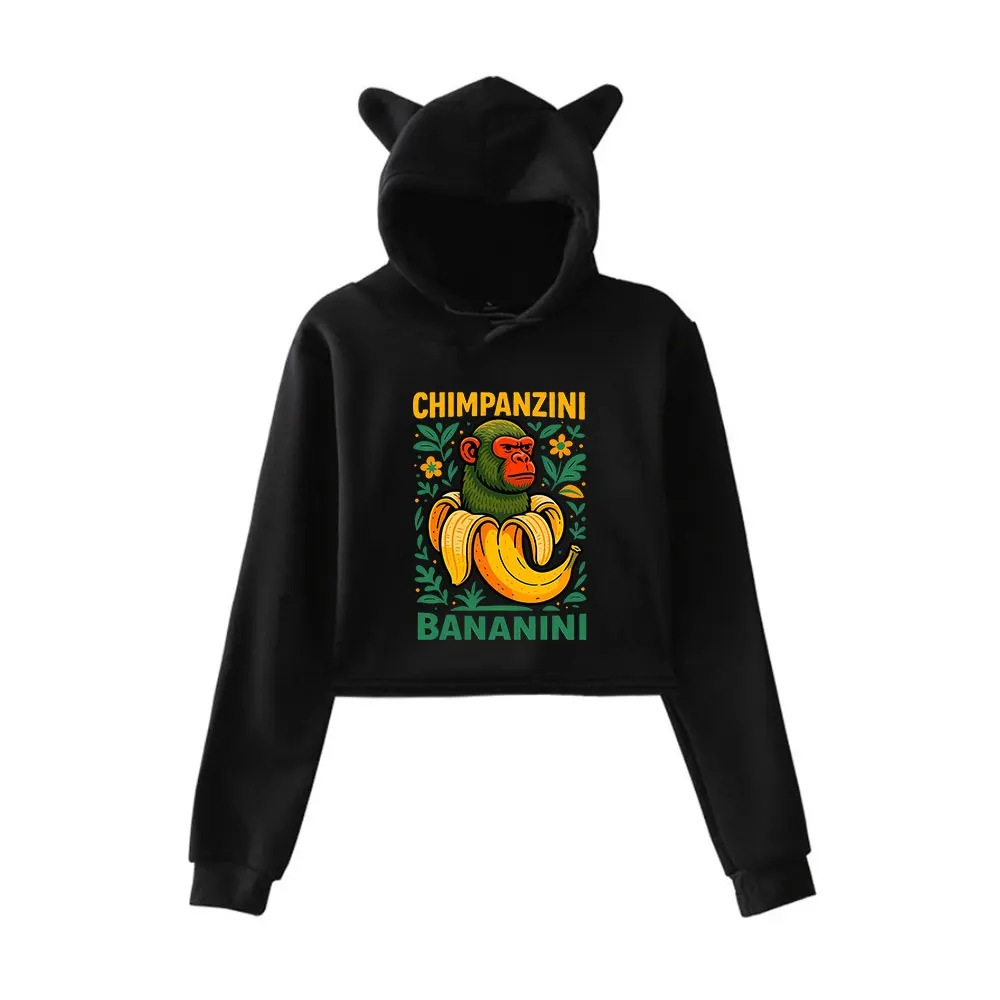 

Толстовки с капюшоном Bananini Merch для девочек, укороченный пуловер с кошачьими ушками, повседневная одежда с принтом