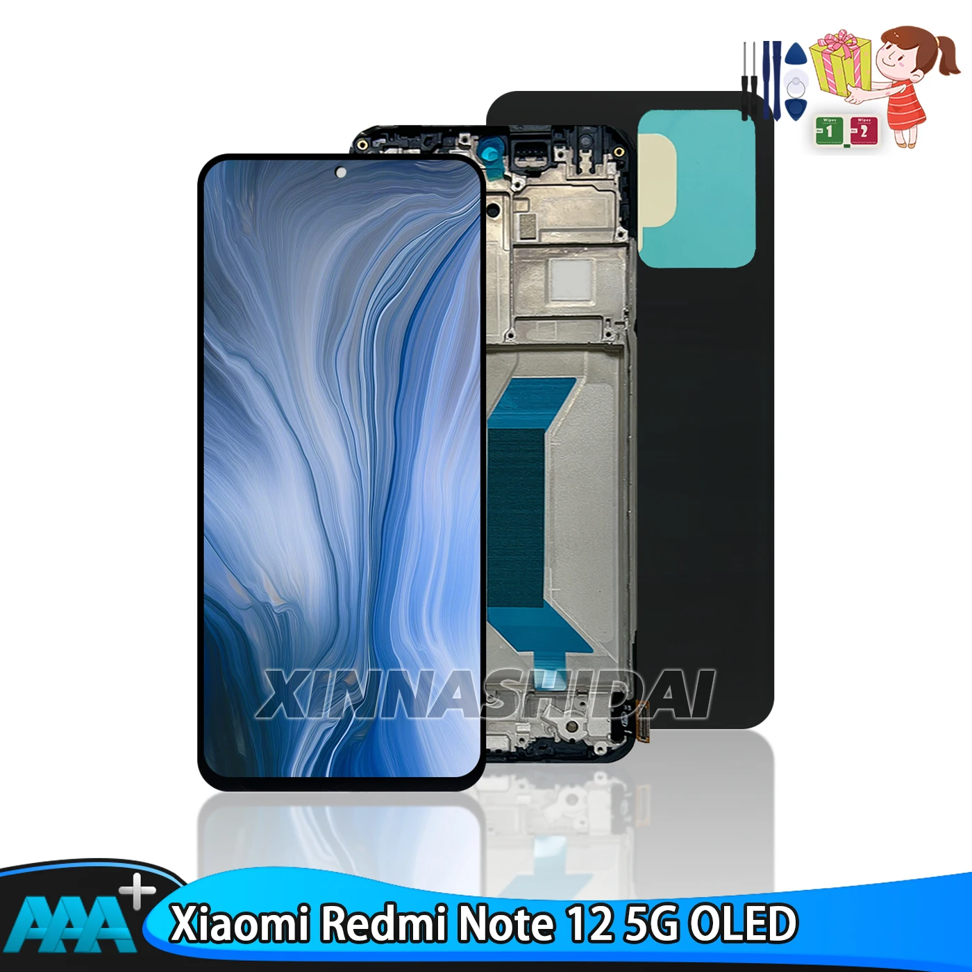 OLED-Bildschirm für Xiaomi Redmi Note 12 5G LCD-Display Touchscreen Rahmen Batterieabdeckung Gehäuse