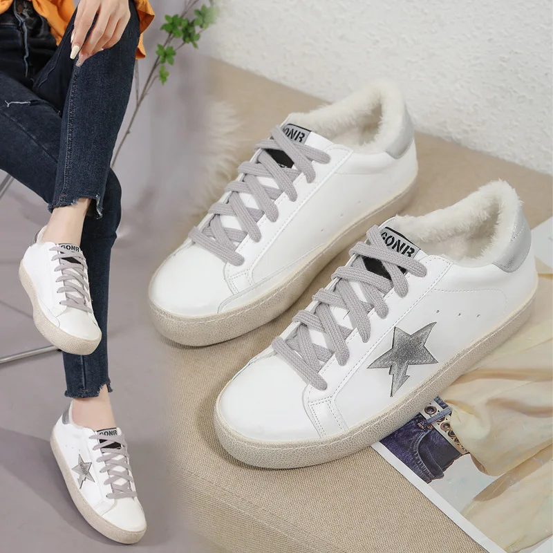 מרופד קטן נעליים מלוכלכות רטרו זוג מזדמנים כוכב מזדמנים נעלי חורף חדש עור נעליים לבנות נעלי בית